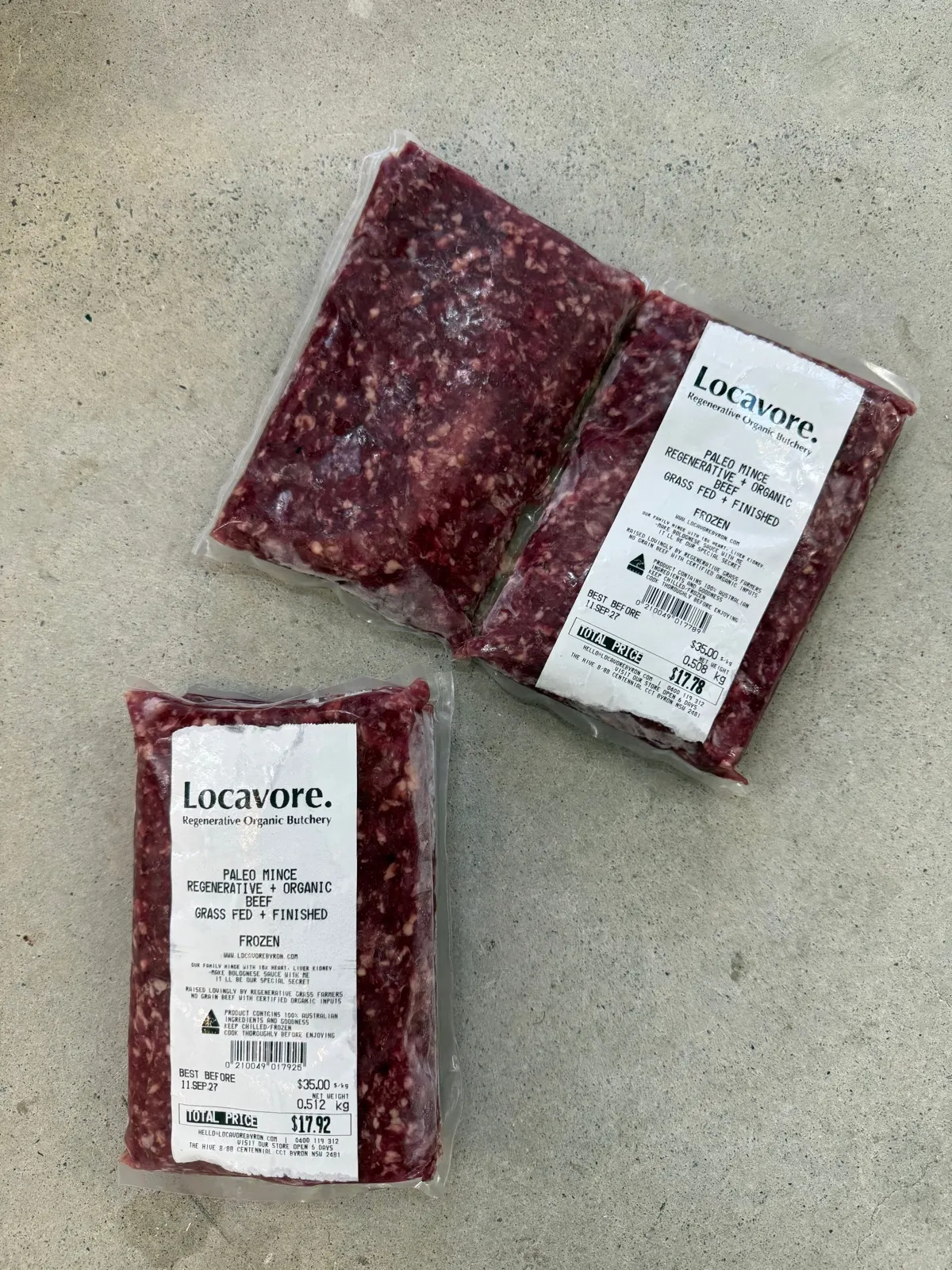 Regenerative organic mince at Locavore Byron butcher, Tugun